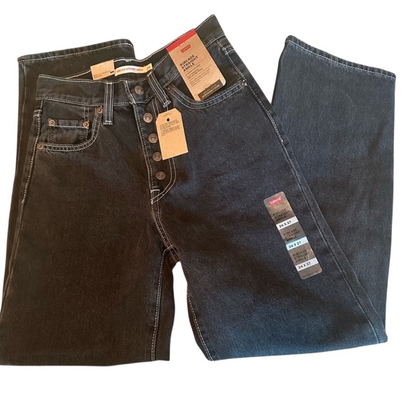 NWT Levi Black Snap Ribcage Straight Ankle Jeans - Size 24 - Picture 2 of 8
